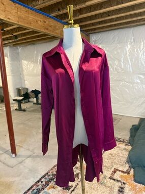 12th Tribe Magenta Satin Shirt Dress